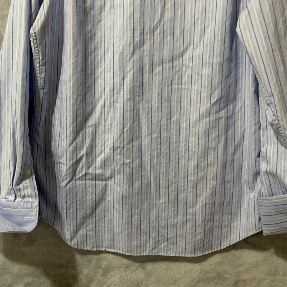 Banana Republic Mens Slim Fit Dress Shirt‎ 16-16.5 L Blue Stripe French Cuffs